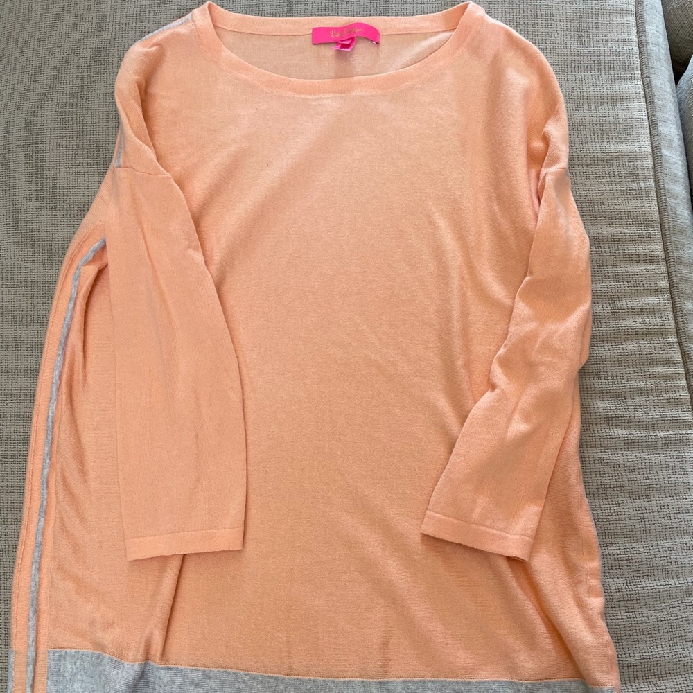 Like new peach and grey 3/4 length lightweight sweater